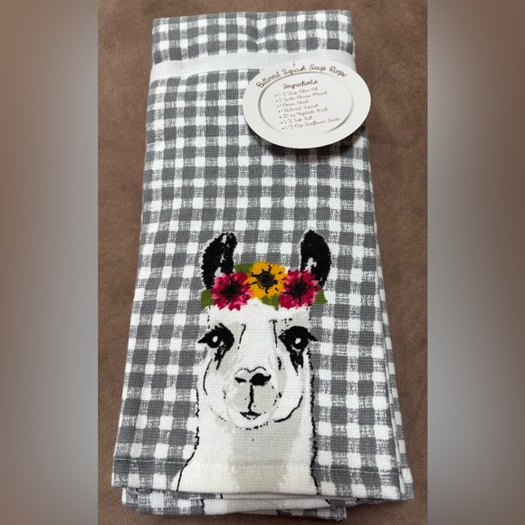 Other - 🆕 Gray Checkered Llama Kitchen Towel set of 3
